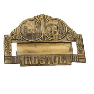 Boston Ma Antique Art Deco Metal Name Tag C Clasp Pin 20s State House 1.5"X1.75"